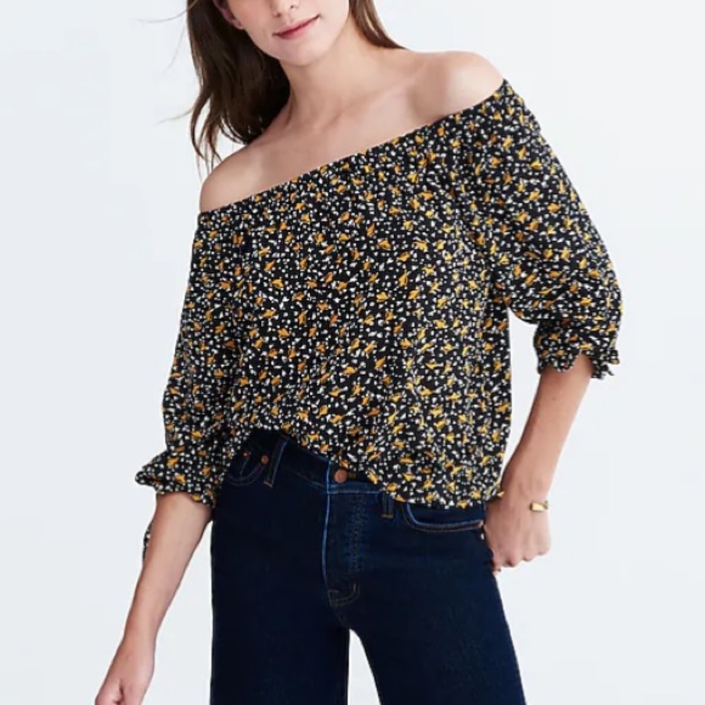 Madewell Silk Off-the-Shoulder Top in Falling Leaves Sz S